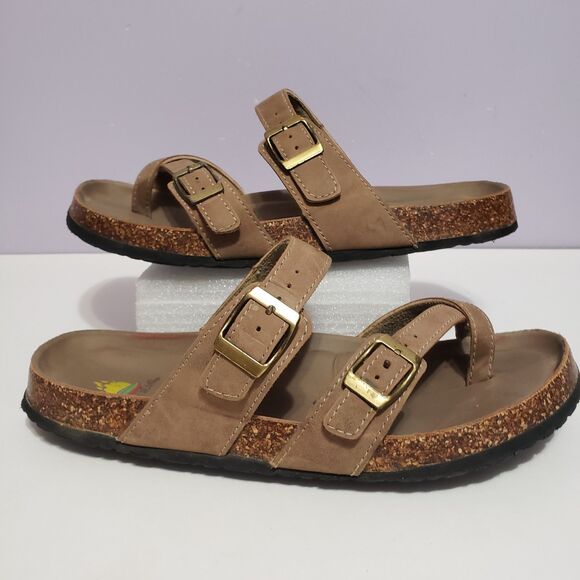 Aloha Island Brown Women's Footbed Slip On Sandals Sz 10 - Picture 2 of 8